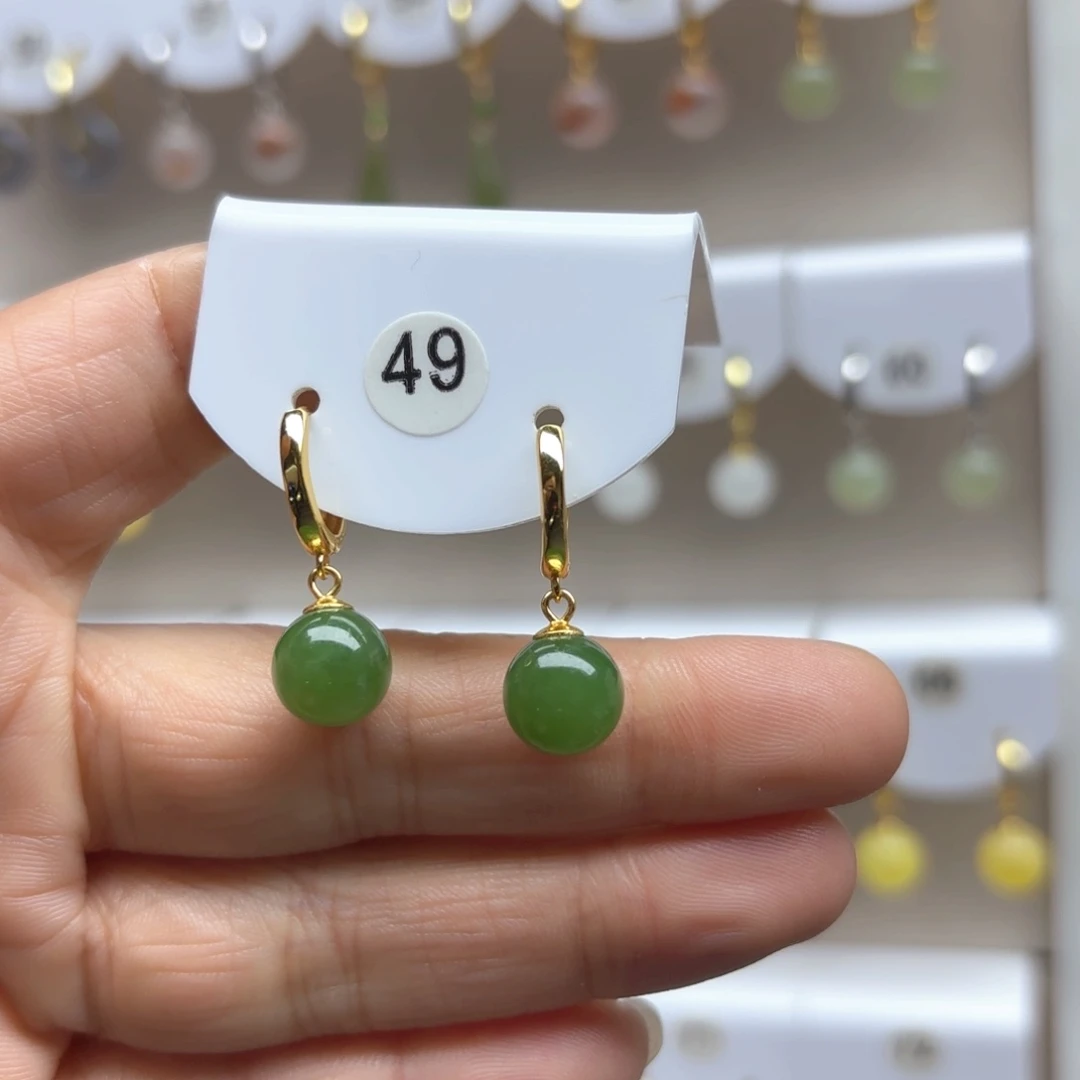 和田玉耳饰银S925镶嵌