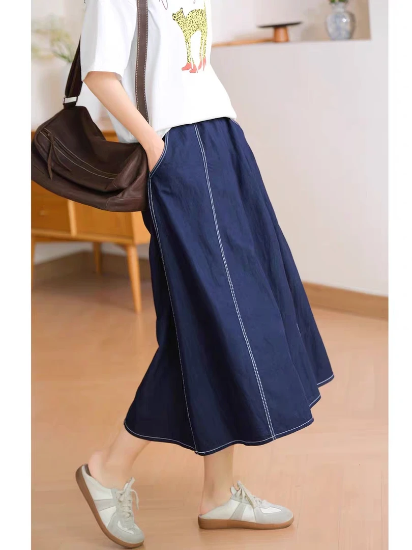 程程甄选   欧洲站时尚显瘦撞色腰休闲牛仔半身裙8033