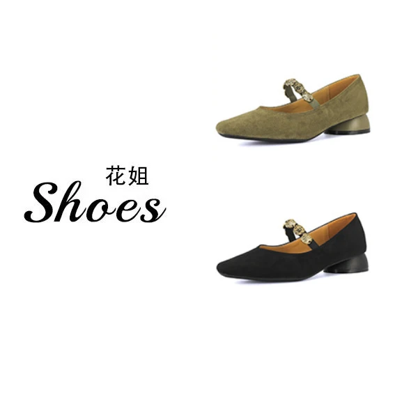 gzgj668-10新中式高跟鞋女粗跟气质金属一字带小香风低跟