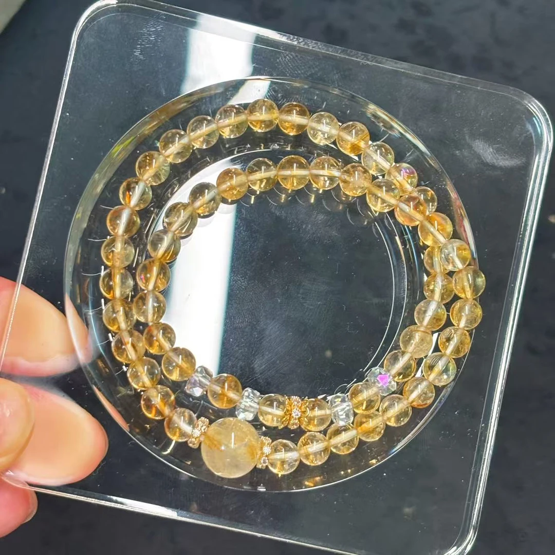 合成金属仿水晶手链 黄水晶双圈