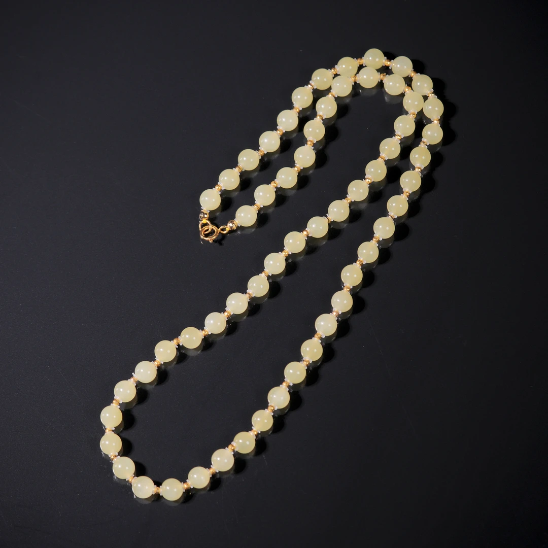 【诗蓉】苏晓·典藏级和田玉冰黄18K金万能链AD2649珠径约6mm长度48