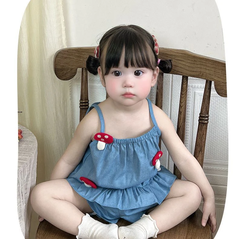 女套头卡通动漫常规小蘑菇套装肚兜外穿无袖吊带裙女童薄款