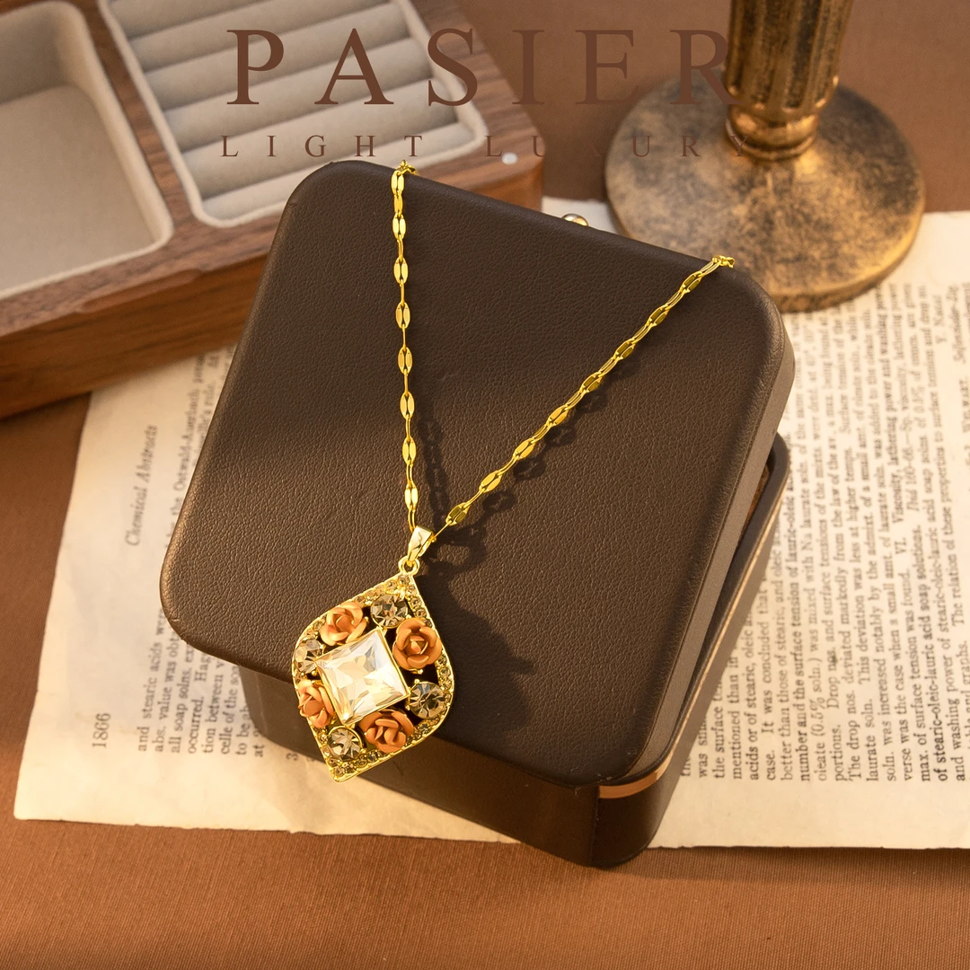 铜合金合成锆石项链 铂思亚 [干枯玫瑰] 项链BD9925香槟