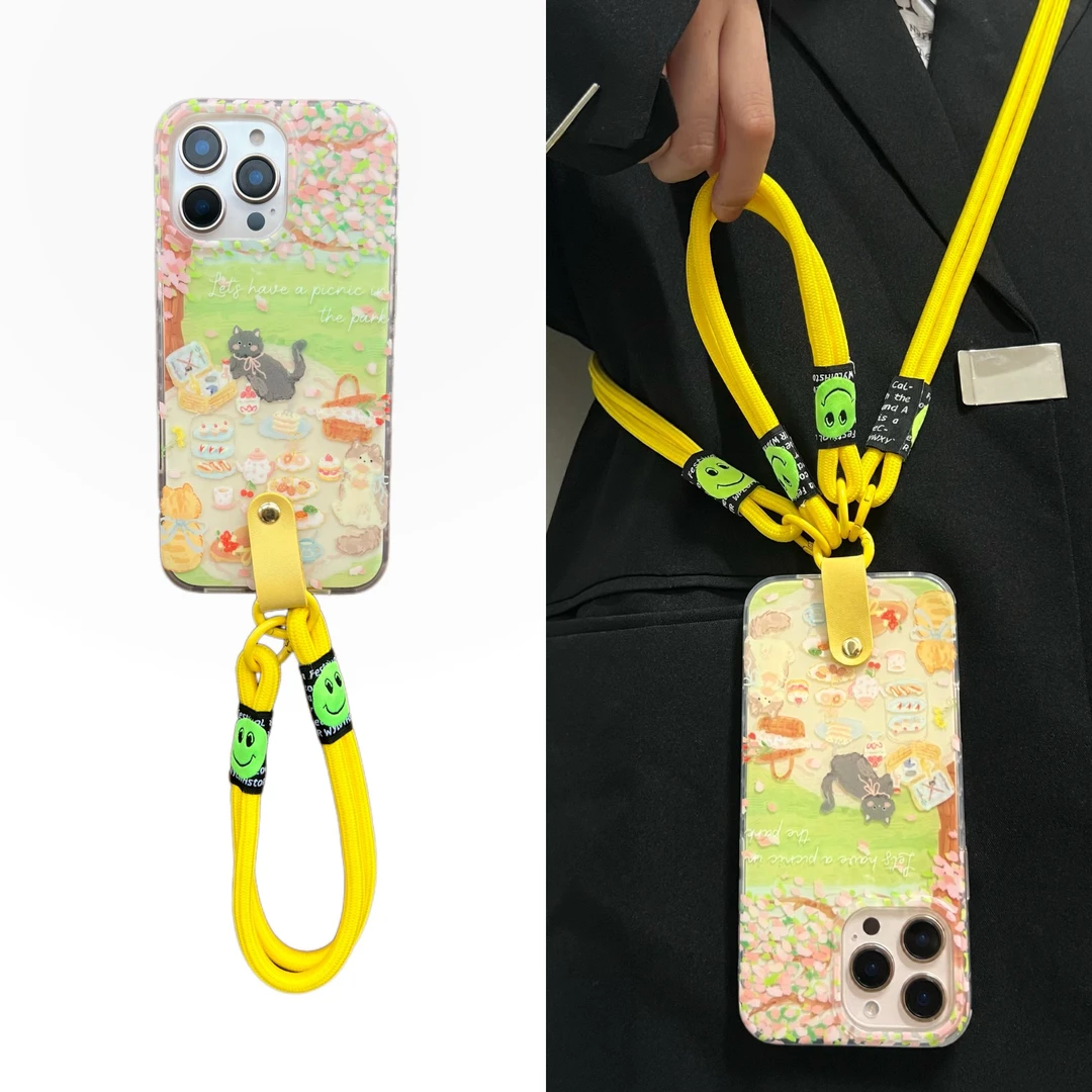 夏日氛围野餐小猫手提绳适用苹果16pro手机壳iphone15promax新14