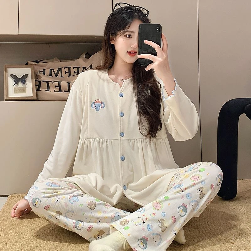新款保暖月子服产后可外出春秋冬季孕妇睡衣产妇哺乳喂奶家居套装