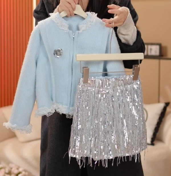 2025年春季爆款宝宝小香风时尚套装女童韩版亮片裙子儿童新款