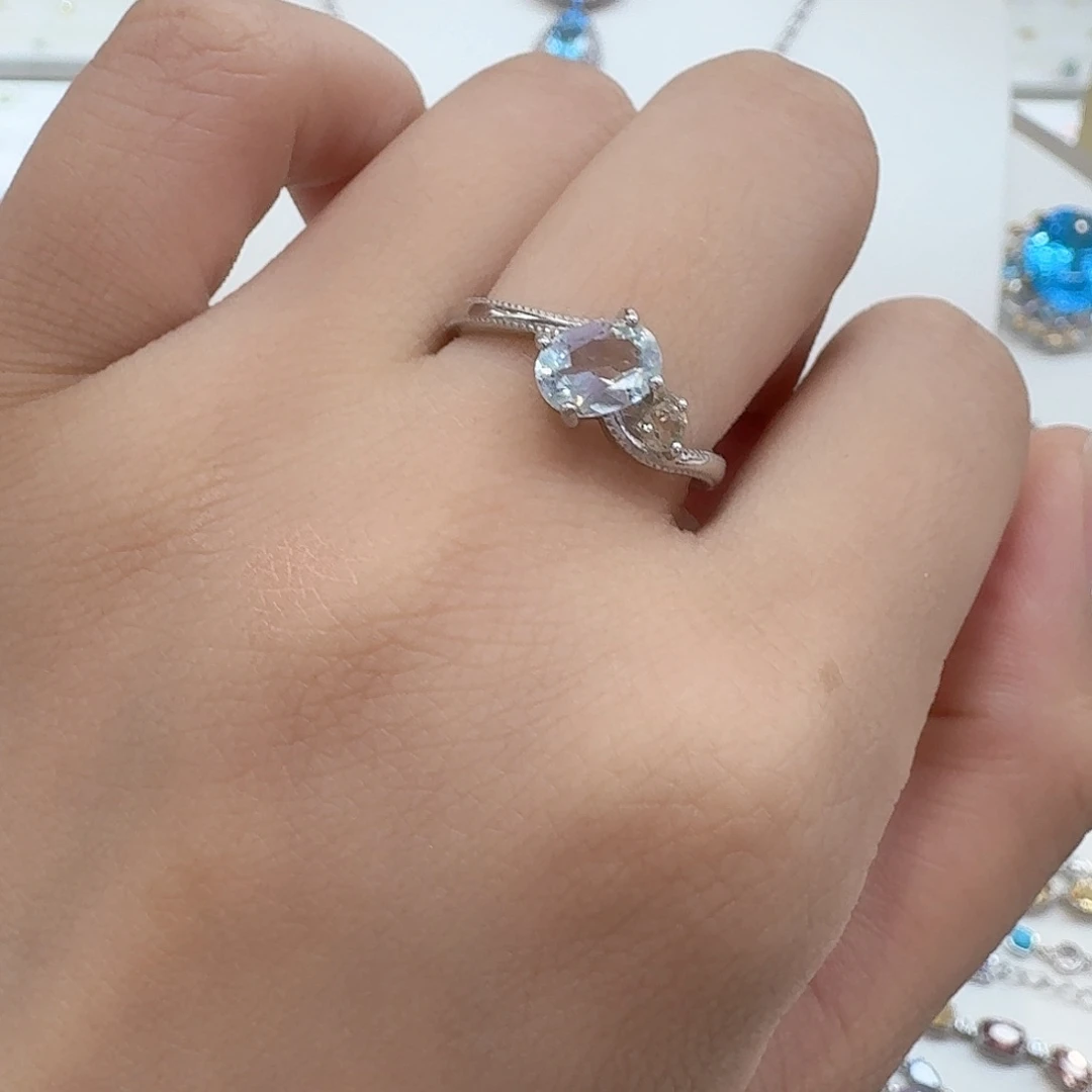 海蓝宝石戒圈银S925镶嵌戒指-19