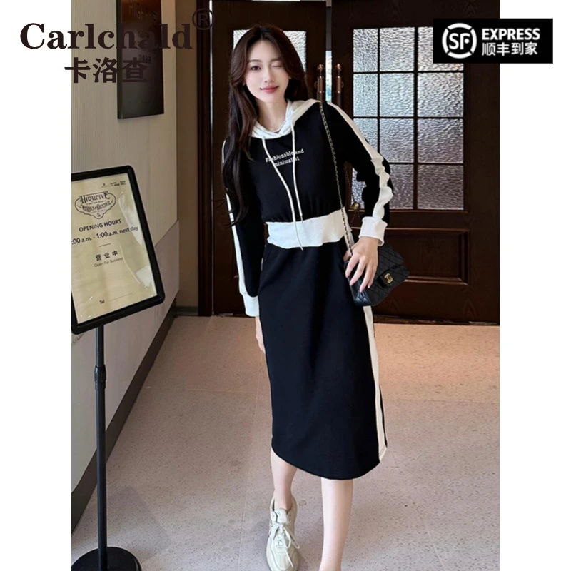 CARLCHALD卡洛查气质款连帽卫衣连衣裙女装2025夏季新款时尚减龄