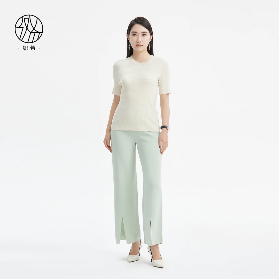 织希TESSITI｜清新减龄米白色立体趣味肌理短袖针织衫