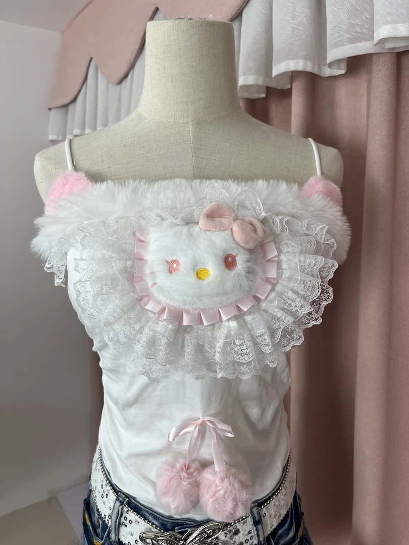 女生修身型y2k手作吊带毛绒日系卡通甜美(自行下单)全新