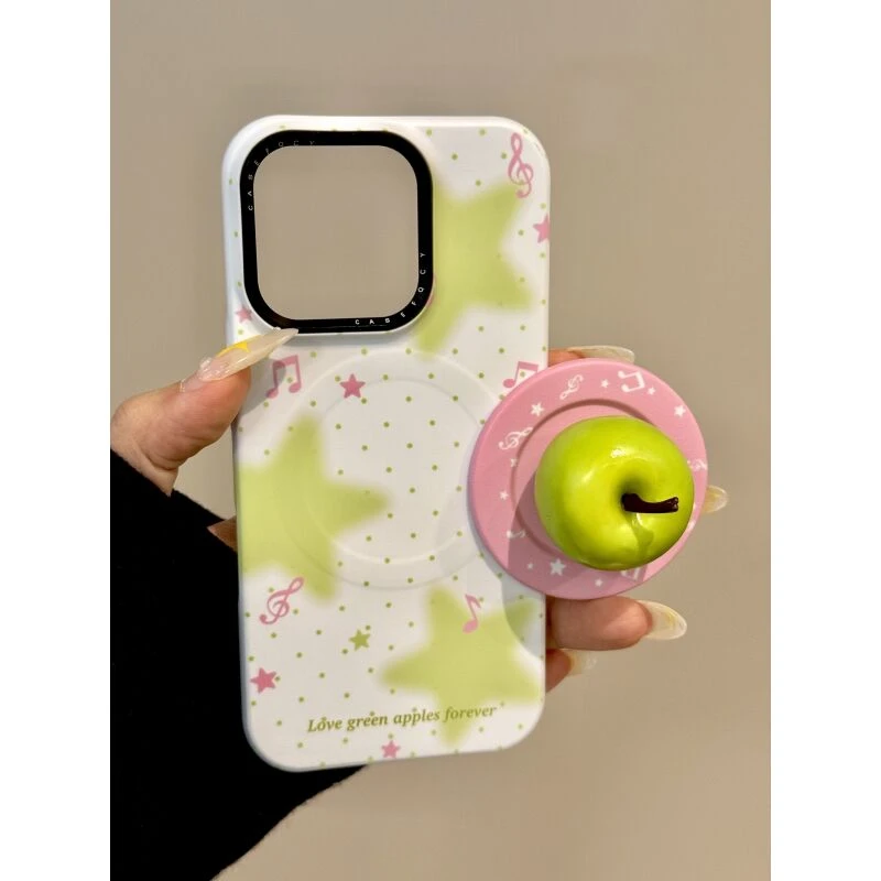 唯美小清新绿色波点星星粉色音符适用iphone16promax苹果15手机壳