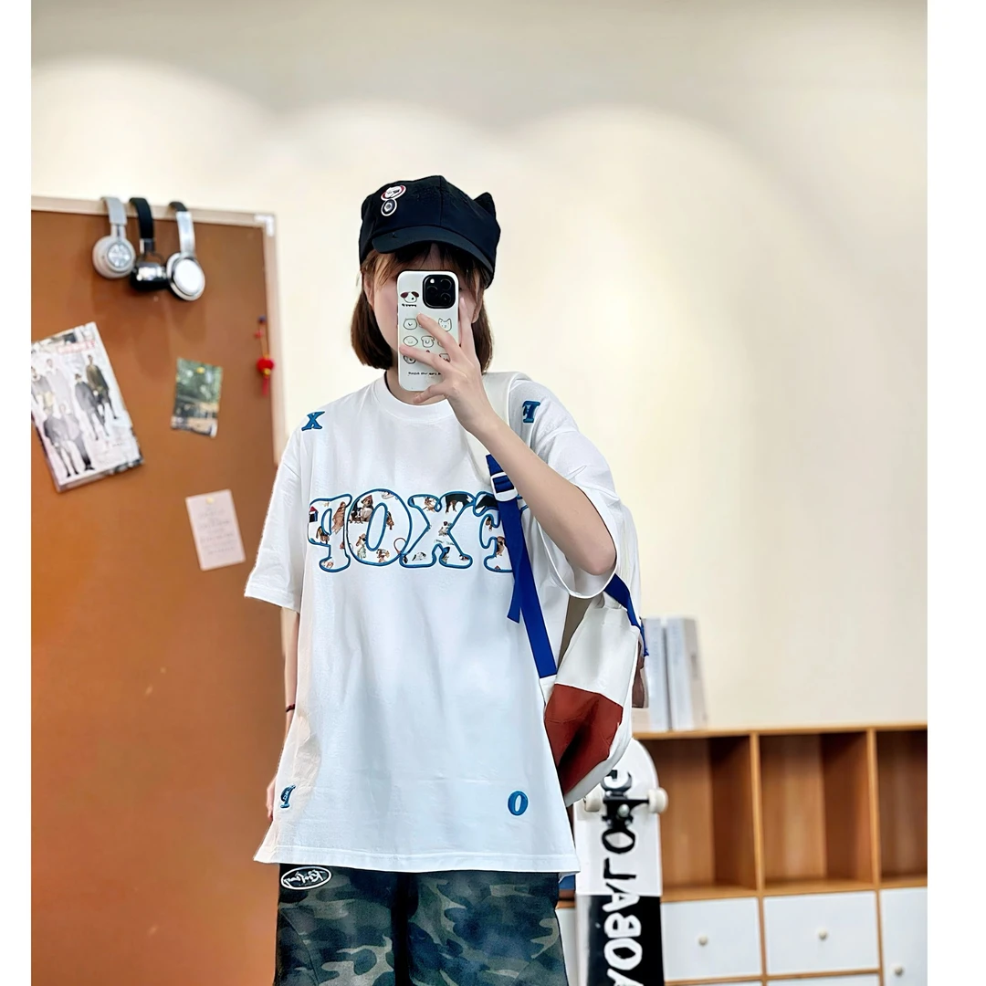 FXOP夏季贴布刺绣男女款t恤短袖潮流时尚上衣#KCS-W025夏季穿搭