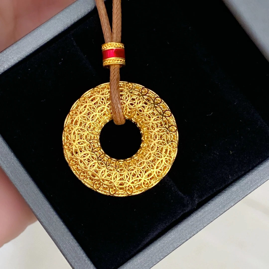 黄金足金999.9  花丝工艺钱币平安扣 净重11.93克 带钢印 A0021