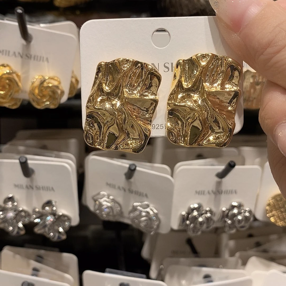 铜合金925银金色长条耳钉