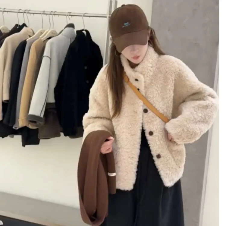 女短外套韩系小个子软糯羊羔毛宽松短款气质秋冬韩版小香风休闲