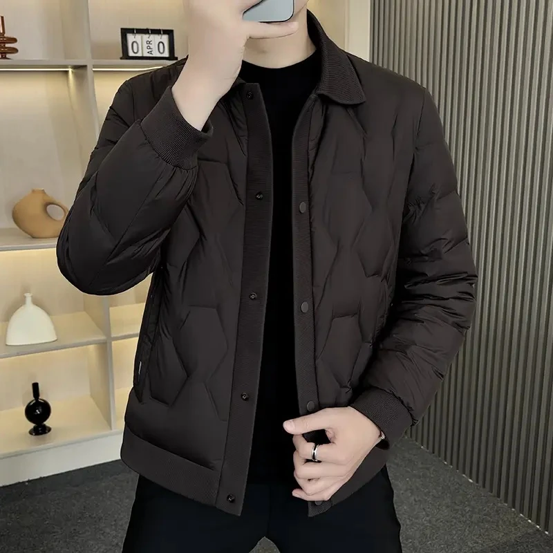 新国标90鸭绒保暖羽绒服男士冬季轻奢时尚螺纹翻领商务休闲外套
