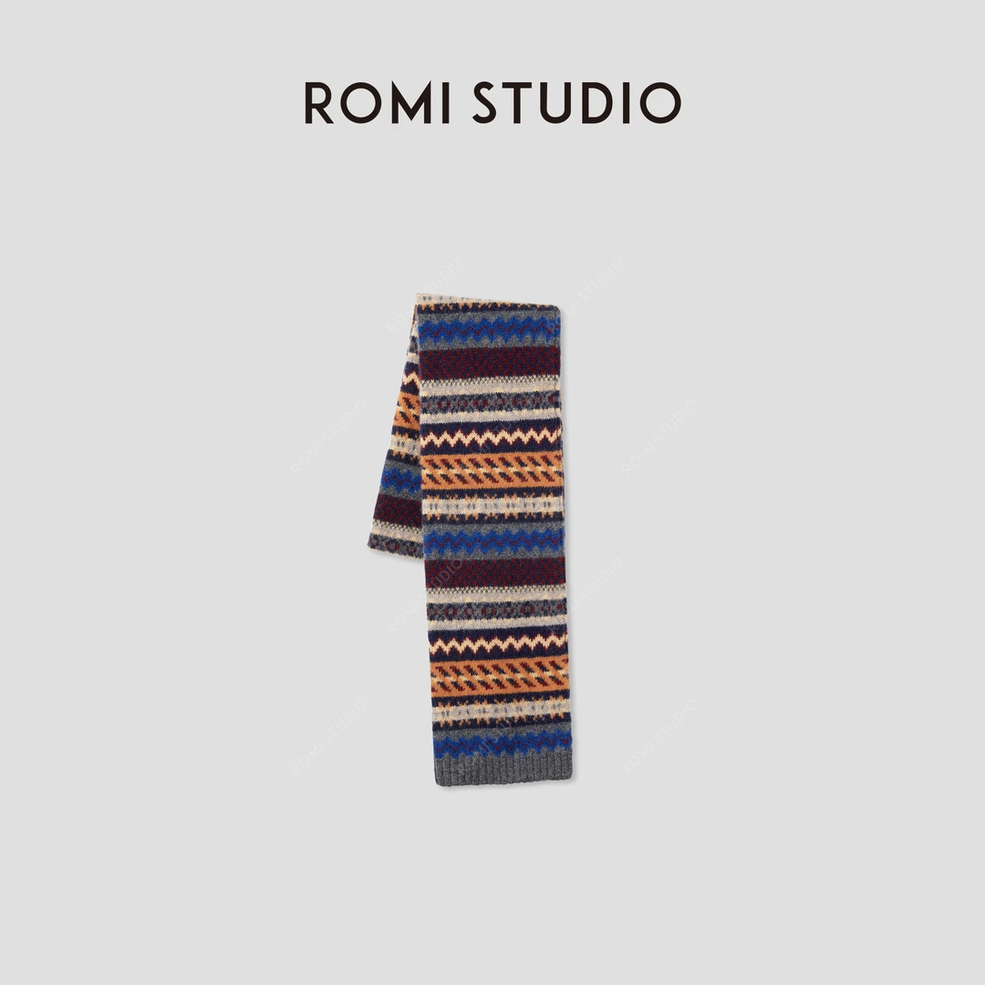 ROMI STUDIO“暖意色彩”100%羊毛费尔岛提花氛围感围巾 RWCAPZ4919