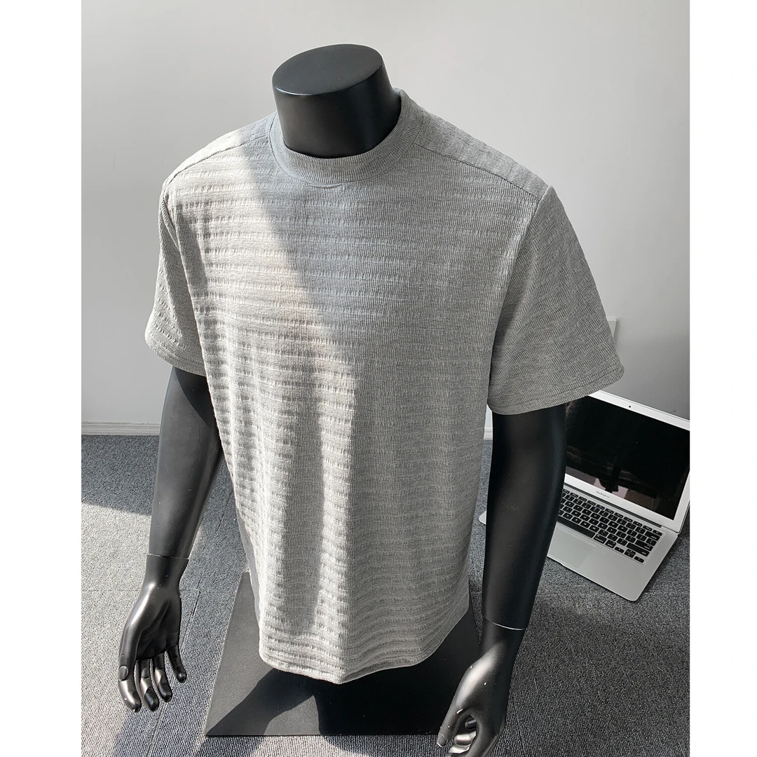 肌理亲肤提花合身圆领休闲短袖T恤衫男女透气夏季男士短袖t恤