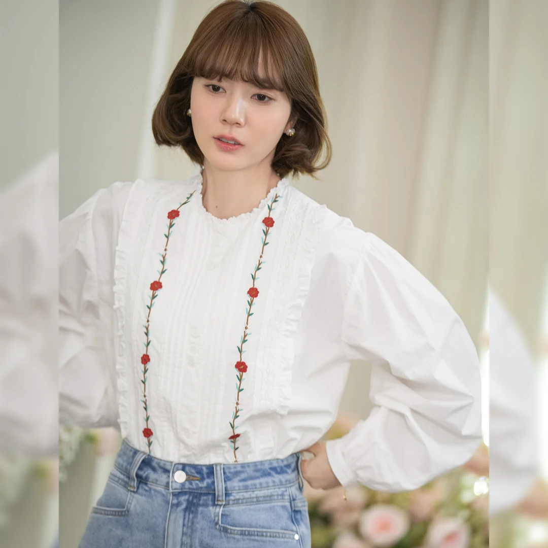 【现货】【安妮花园】FS501S266刺绣花木耳边衬衫-zy