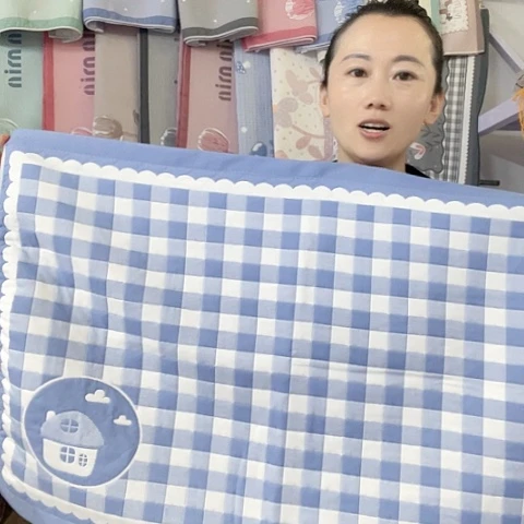 棉纱布蓝色小房子纯棉