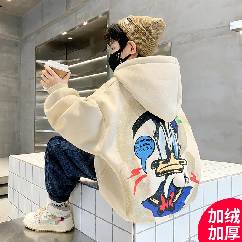 男童加绒加厚卫衣秋冬款2025新款中大儿童男孩网红炸街潮LBDW9734