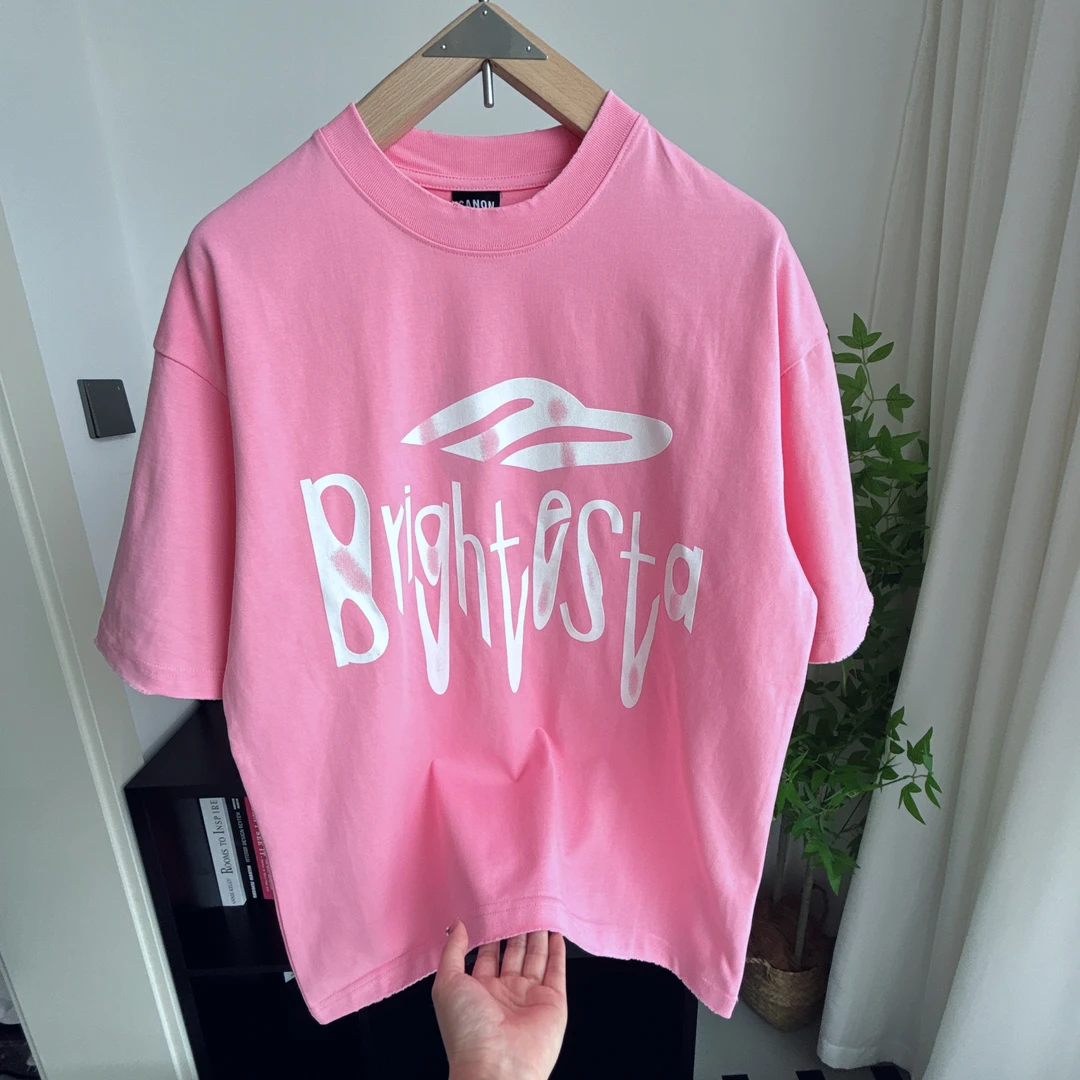 简约字母彩色纯棉高克重宽松阔版短袖T恤男士潮流通勤百搭重磅t恤