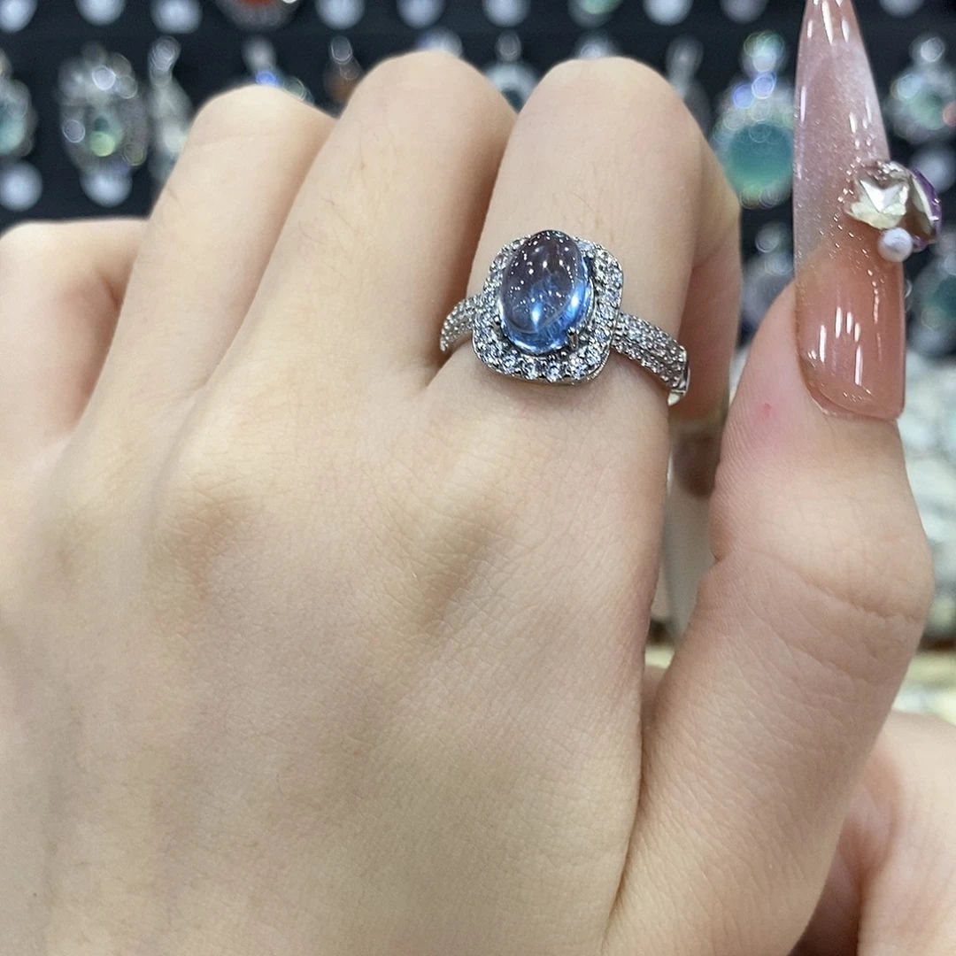 海蓝宝石银S925镶嵌戒指