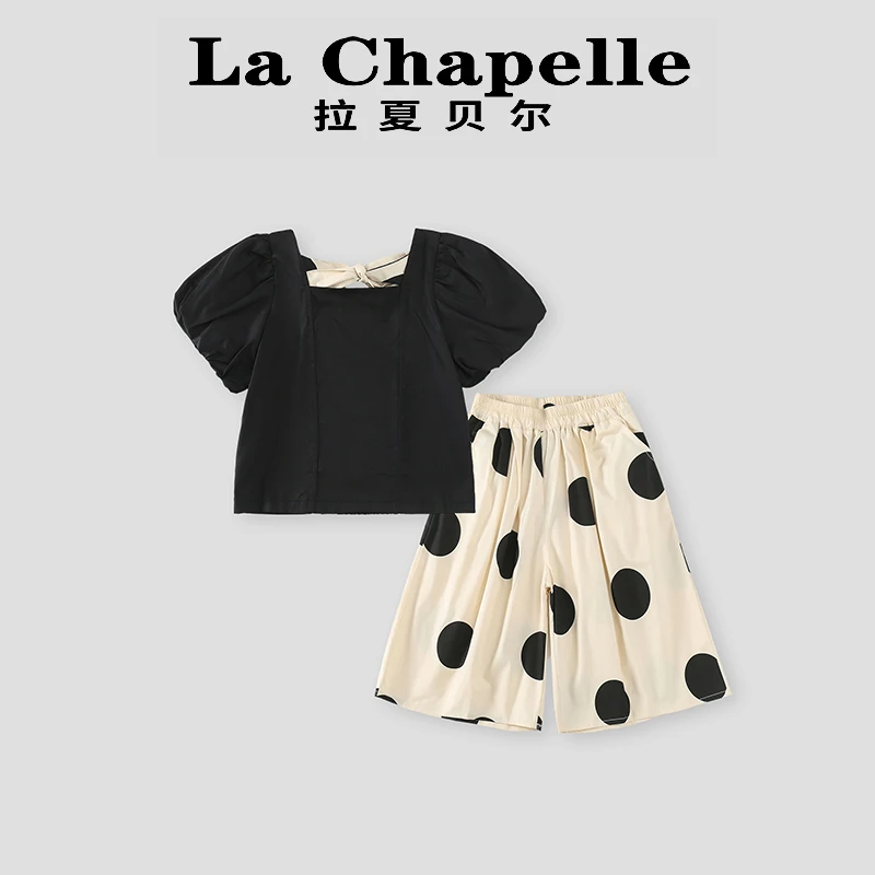La Chapelle【拉夏贝尔】夏季新款儿童泡泡袖上衣波点套装LD361