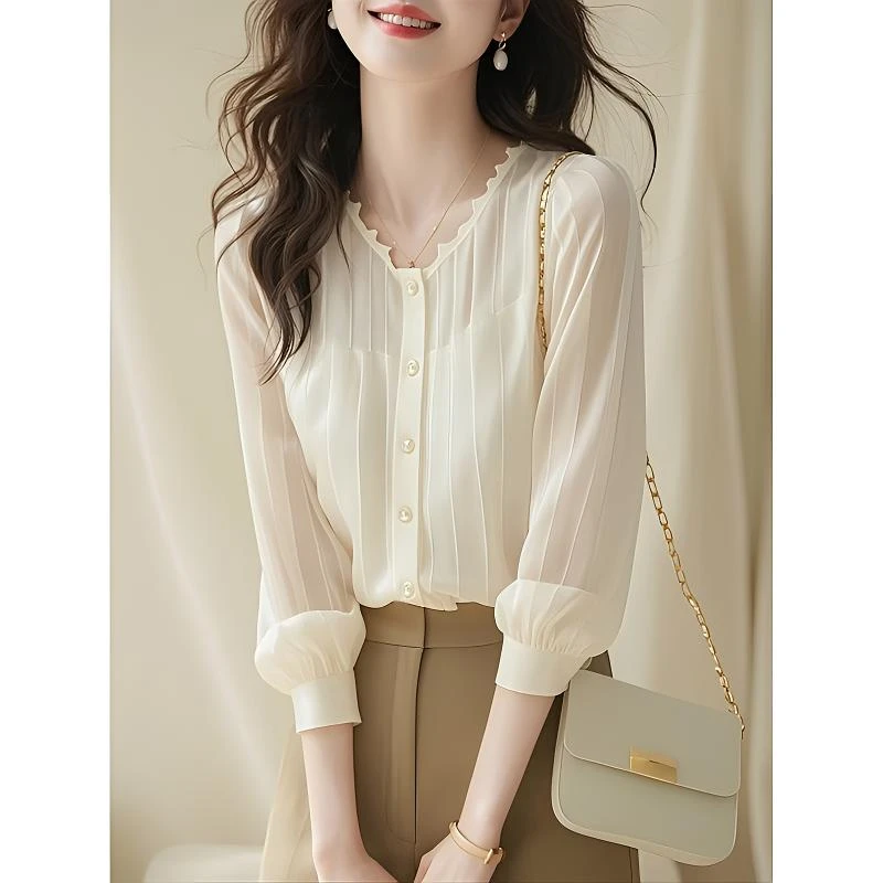 法式小衫职场通勤穿搭上衣夏季超好看气质时尚显瘦白色雪纺衬衫女