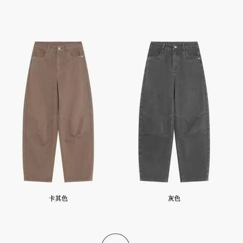 【沙包裤】做旧骨位水洗分割工装牛仔裤女97013
