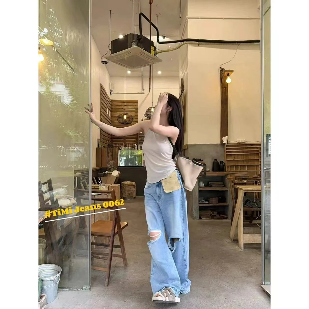 【A0062】阔腿裤高腰夏季牛仔裤显瘦休闲韩版直筒复古