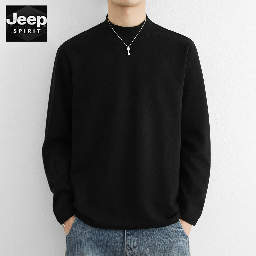 JEEPSPIRIT德绒长袖t恤男秋冬季2025新款百搭卫衣保暖内搭半高领