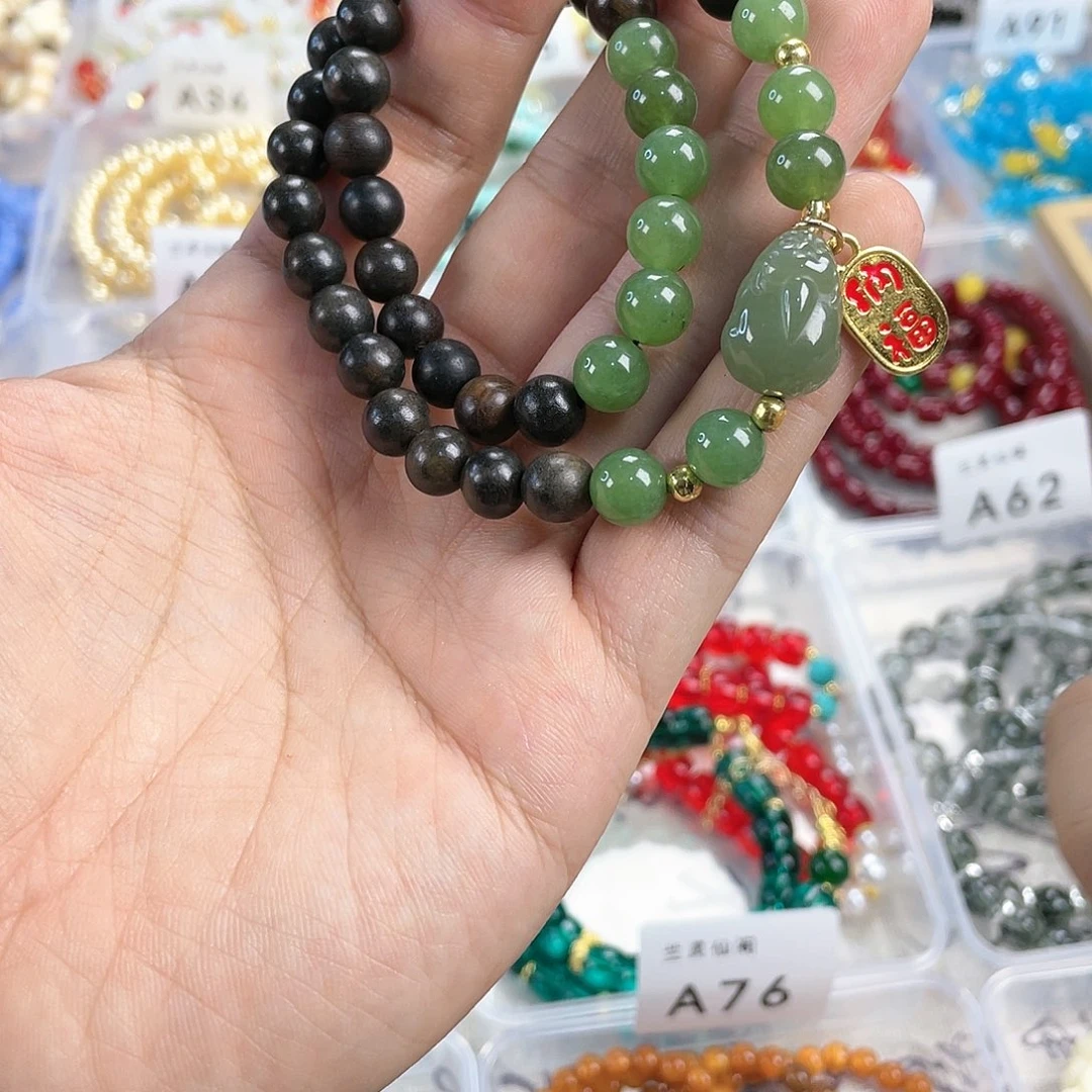 檀香木手串银S925镀金镶嵌