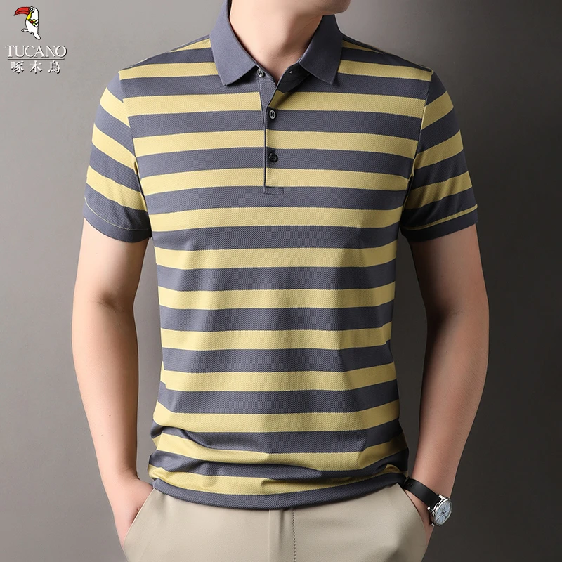 啄木鸟2025春夏亲肤柔软日常百搭时尚经典大方男士上衣短袖