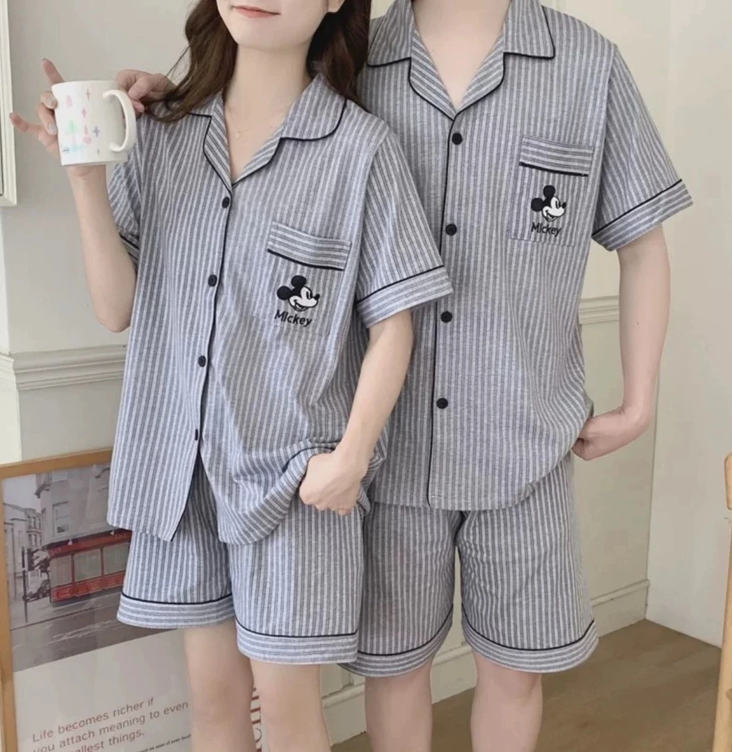 526 男女同款开衫短袖短裤大码休闲宽松睡衣家居服套装