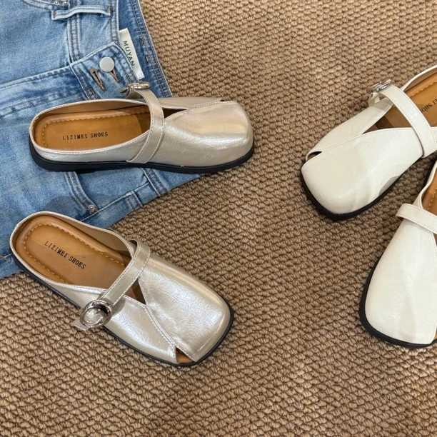 【觅而】早秋新款法式包头平底罗马拖鞋1961