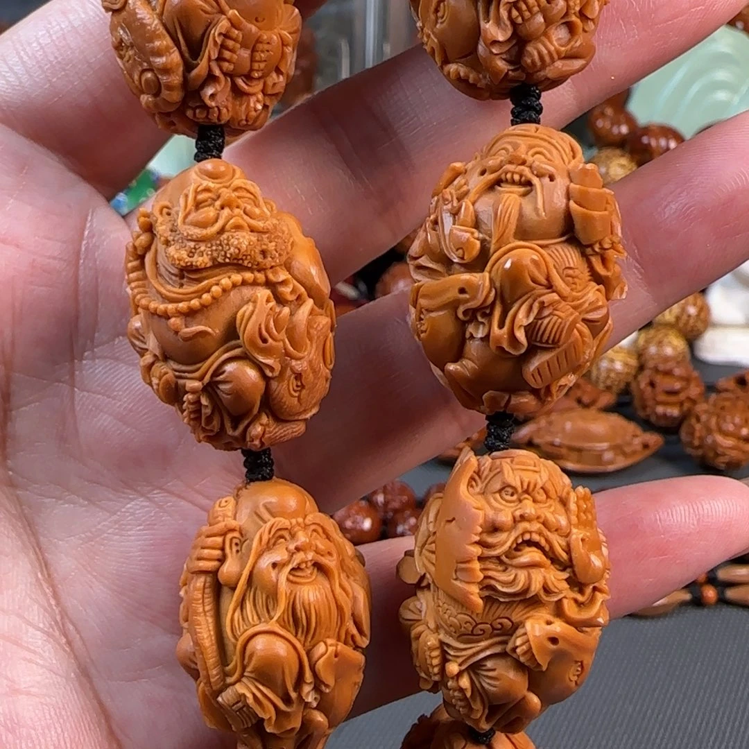 手串/手链橄榄核宽2.1鸡血红水晶核立雕骑兽群仙会