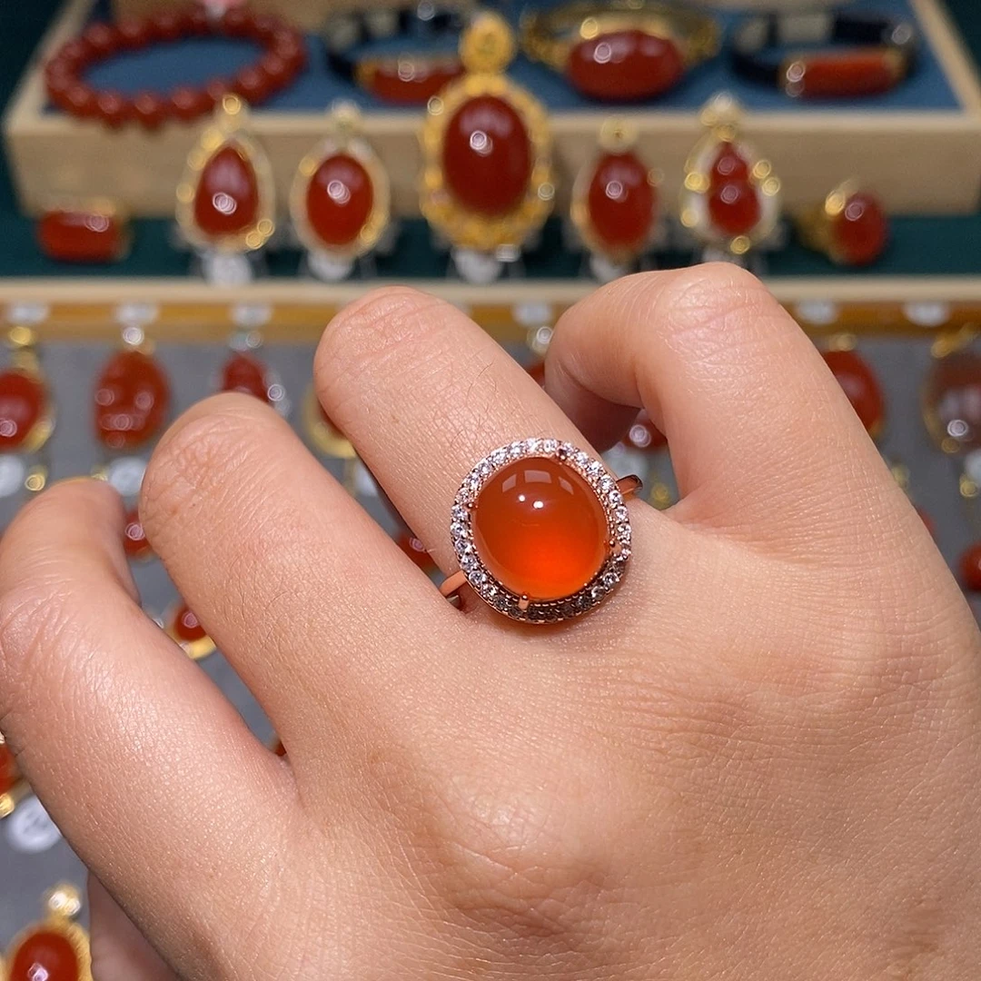 南红玛瑙银S925镶嵌戒指