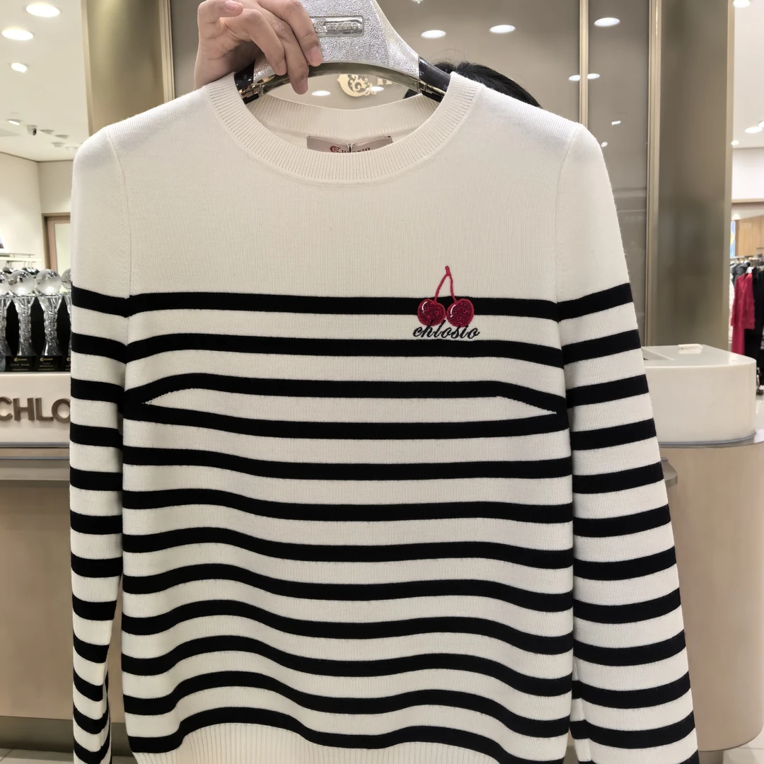 CHLOSIO秋季拼色香风针织开衫