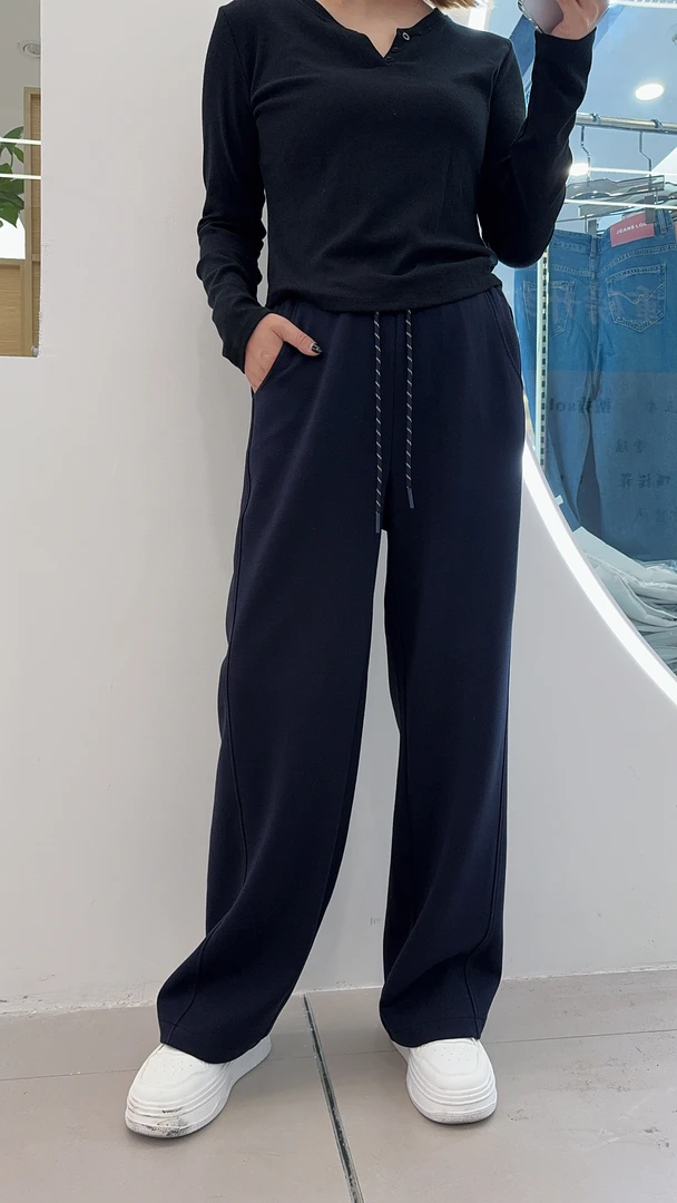 莫代尔棉休闲阔腿弯刀裤女2025秋款显高时尚休闲直筒宽松卫裤5590