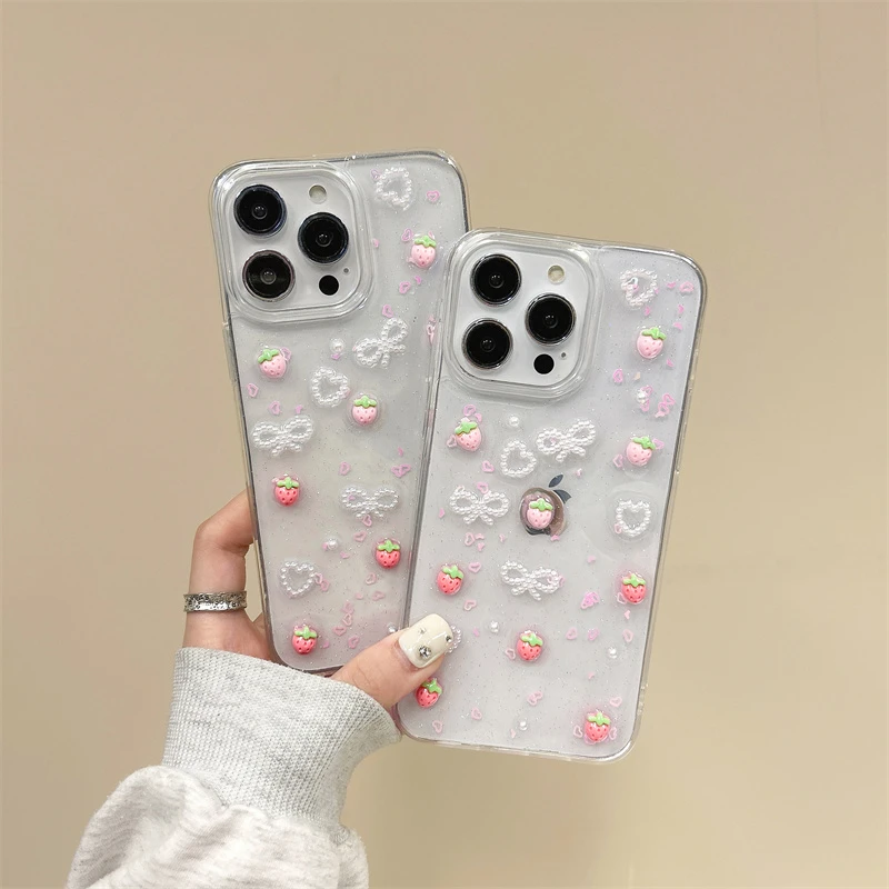 汉米克适用苹果14promax草莓15女款13透明软壳16滴胶ins防摔12