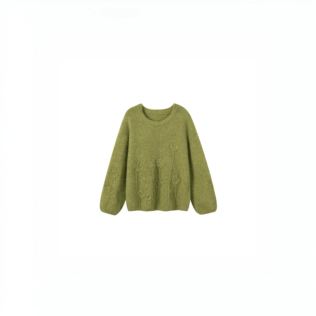 立体花朵文艺清新风长袖针织上衣女时尚轻奢名媛591