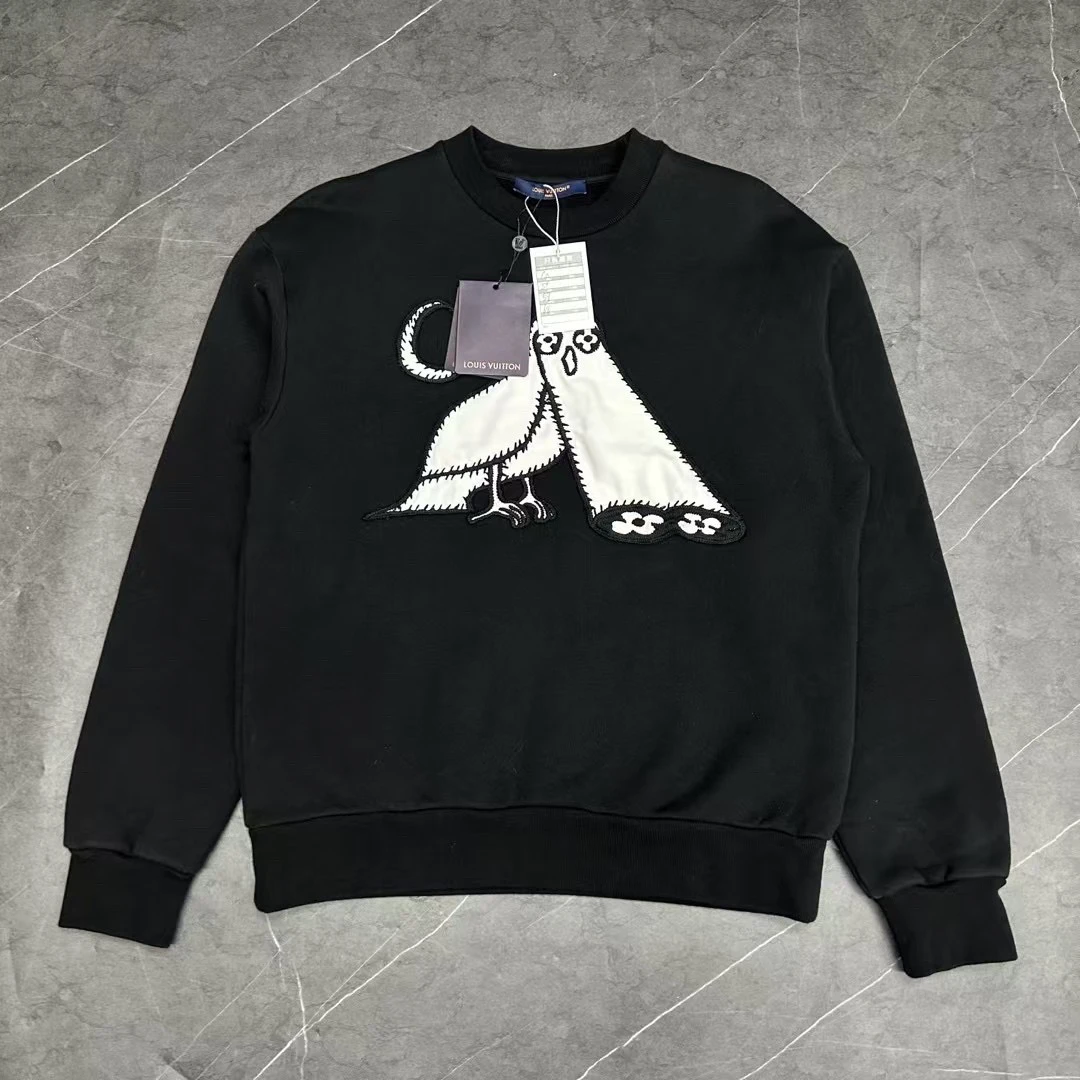 全新未使用 LouisVuitton/路易威登 m码 猫头鹰拼接字母圆领卫衣