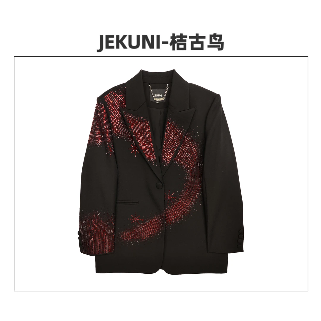 JEKUNI/桔古鸟【炫丽极光】红宝石烫钻轻奢精致时尚西装设计师外套