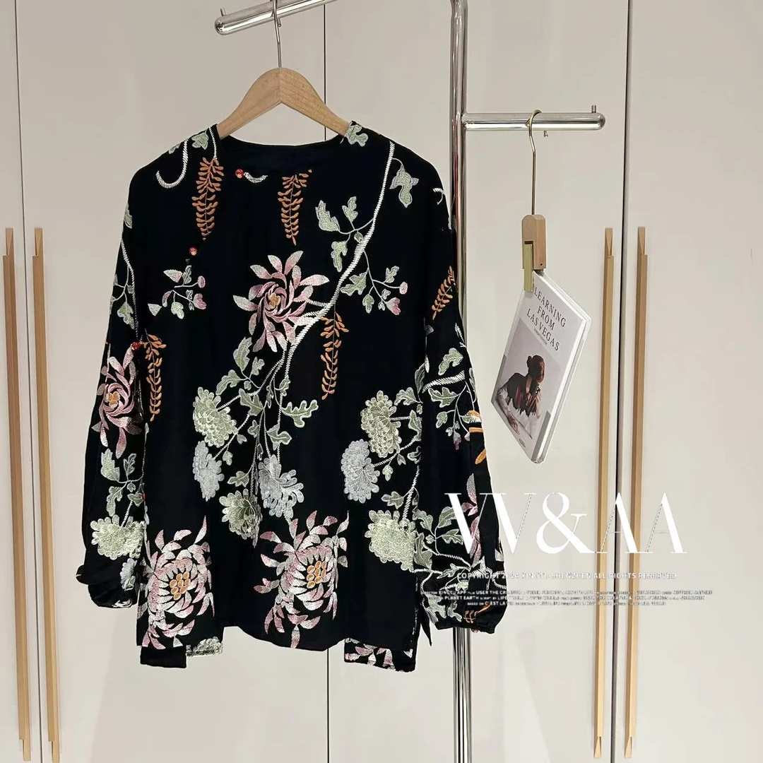 VV&AA 陌上桑 国潮复古重工刺绣宽松衬衫显瘦上衣 LJ3862