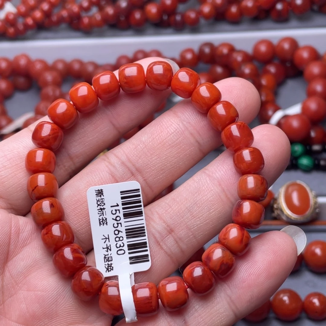 南红玛瑙未镶嵌南红玉石8.5mm瓦西柿子红火焰纹老型手串