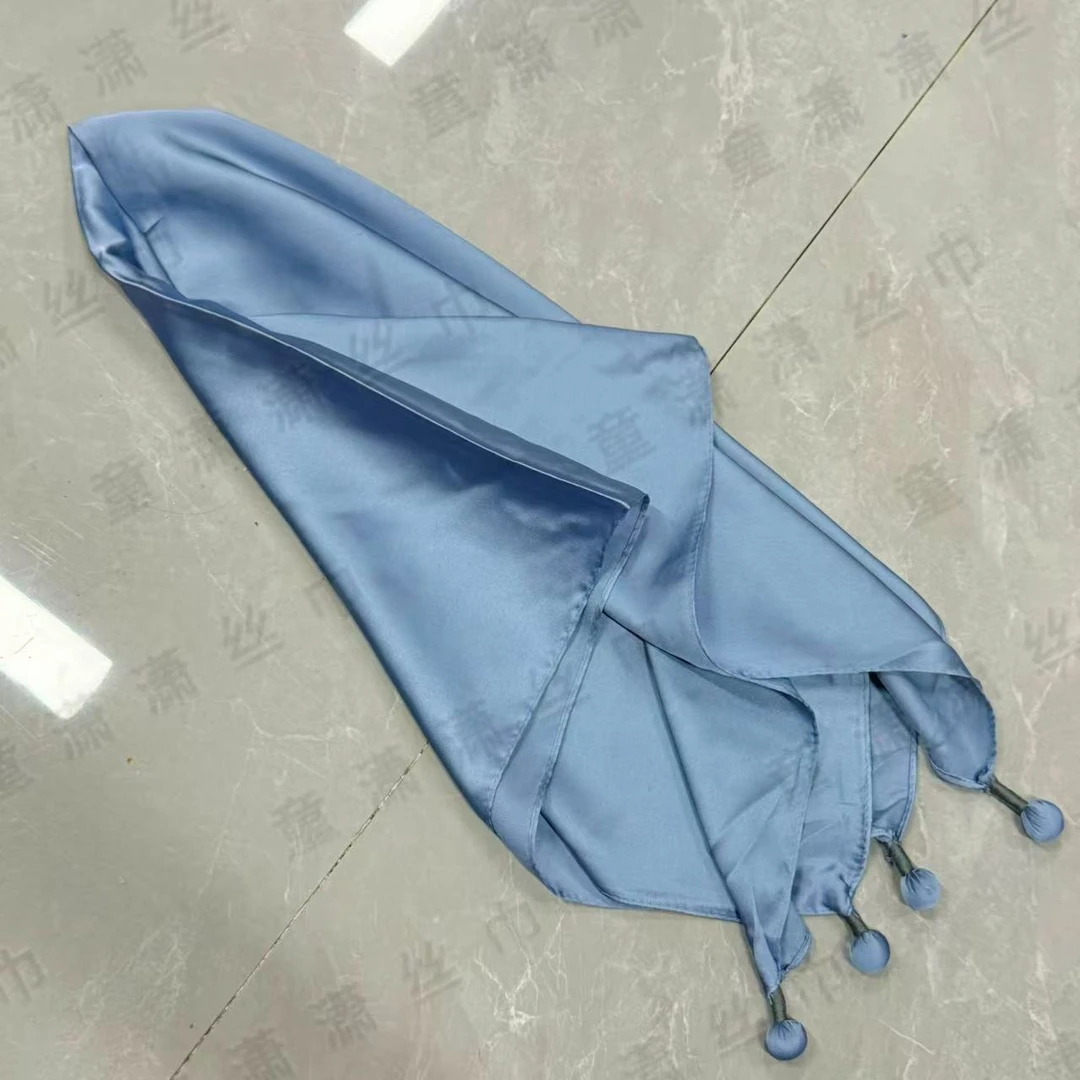 （蓝色-小圆球款）缎面70*70左右方巾围巾