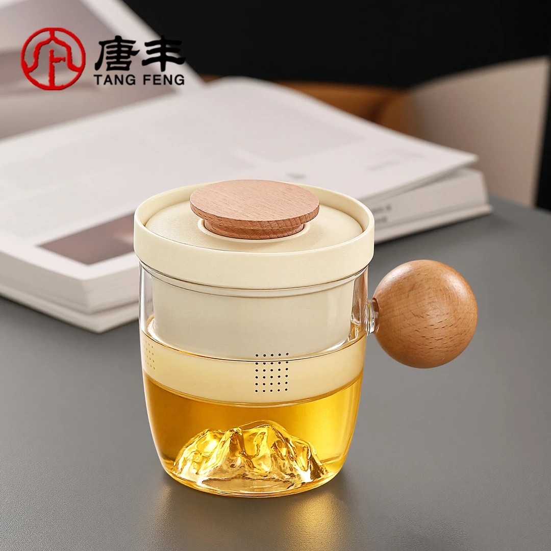 唐丰观山杯玻璃泡茶杯简约茶水分离喝茶杯个人专用玻璃杯陶瓷过滤