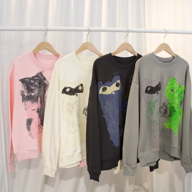 【季末清仓】原单25春韩版加绒秋冬圆领卫衣休闲上衣女猫咪图案宽松