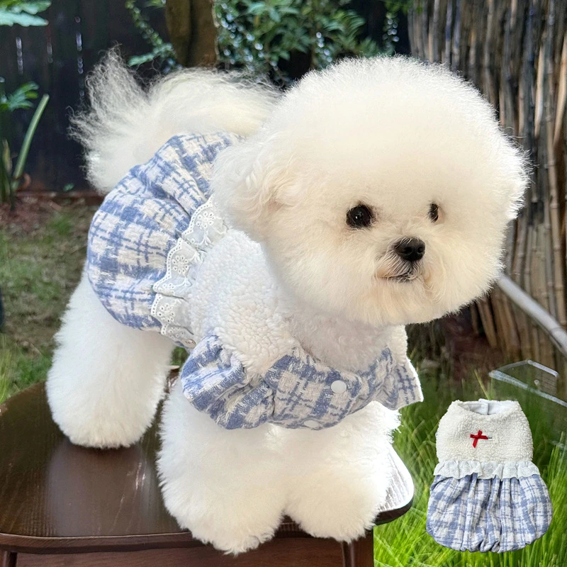 狗狗衣服秋冬新款加绒加厚小香风羊羔绒南瓜裙子宠物比熊泰迪猫咪
